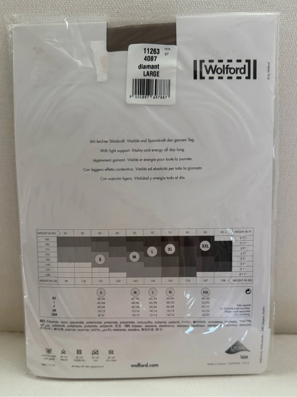 New! WOLFORD DIAMANT MISS W 40 LIGHT SUPPORT TIGHTS Size LARGE